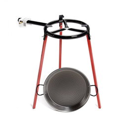 Vaello Set paella polie Ø38cm avec trépied et brûleur à gaz 300mm - Acier poli - 8 portions