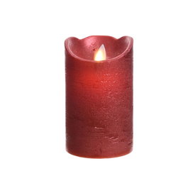 Lumineo Bougie LED cire rouge métallisé Ø7,5 x 12,5 cm avec minuterie lumière chaude