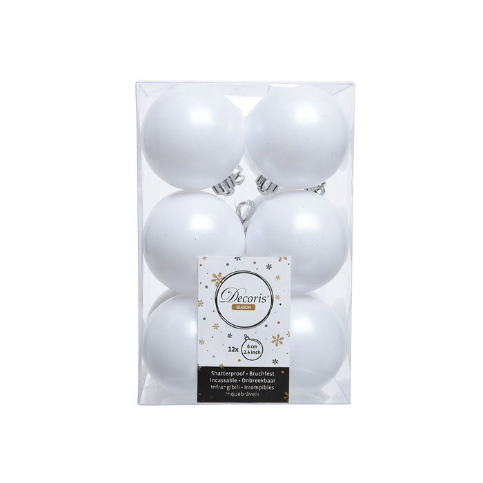 Boules de Noël Decoris Blanc Plastique 12 Unités Boules de Noël Decoris Blanc Plastique 12 Unités