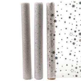 Decoris Chemin de table en organza argenté avec paillettes 35 x 200 cm