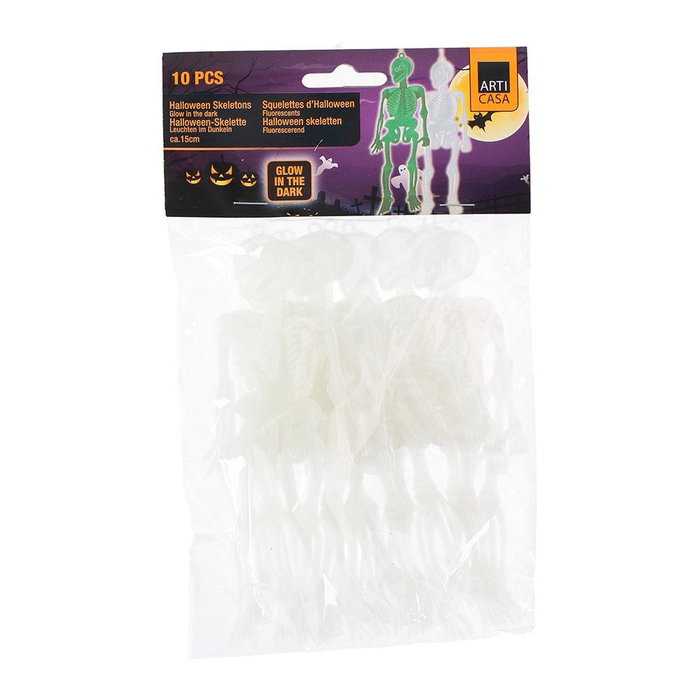Articasa Lot de 10 squelettes Halloween brillent dans le noir, 15 cm Articasa Lot de 10 squelettes Halloween brillent dans le noir, 15 cm
