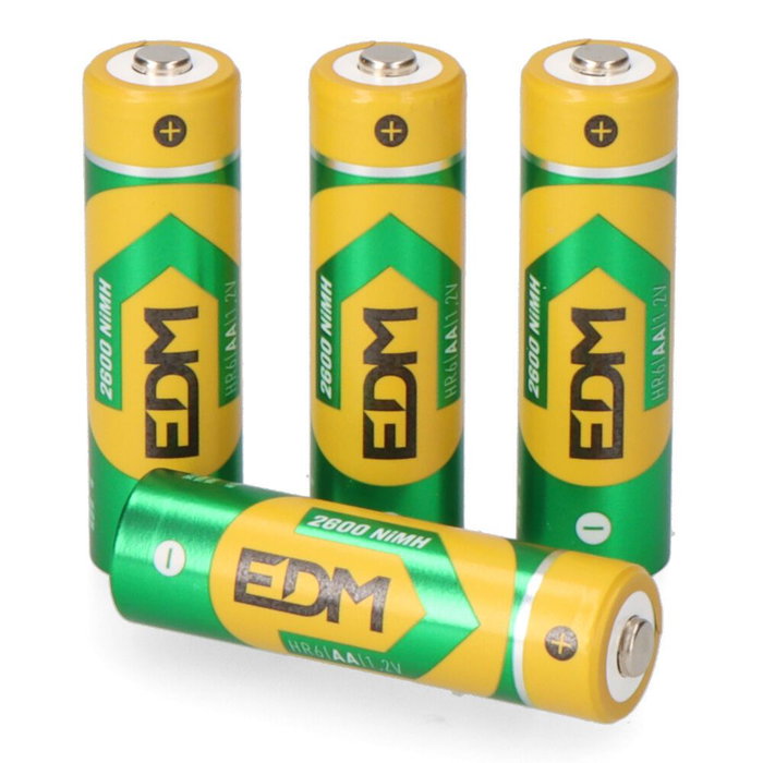 Edm Piles Rechargeables Eco-Series AA HR6 2600 mAh 1,2 V Lot de 4 Ø 14,5 x 50,5 mm