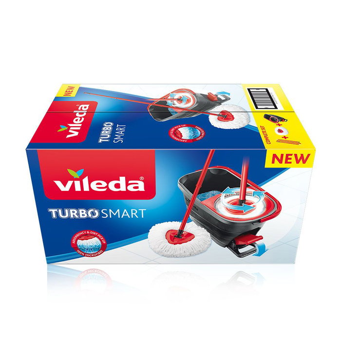 Vileda Turbo smart Set de serpillière avec seau 5 L, polypropylène double couche, gris/rouge Vileda Turbo smart Set de serpillière avec seau 5 L, polypropylène double couche, gris/rouge