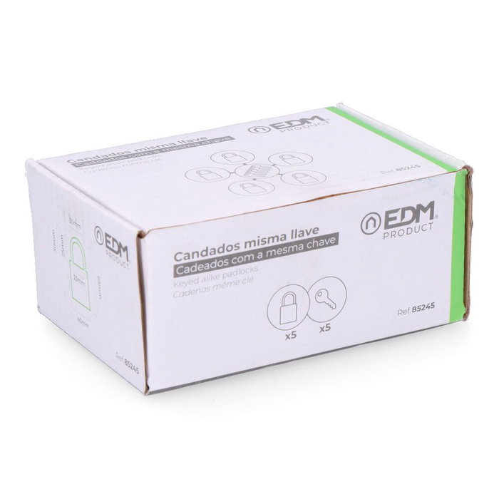 EDM 40 mm Lot de 5 candados en laiton avec arceau normal et clés identiques doré