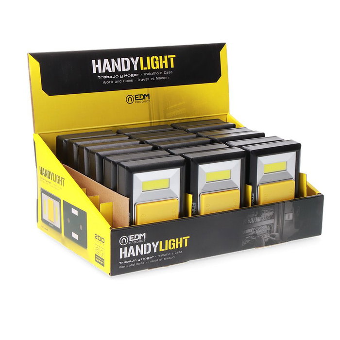 Edm Lampe torche LED 200 lm avec base adhésive et aimantée 6500K 4 piles AAA incluses Blanc