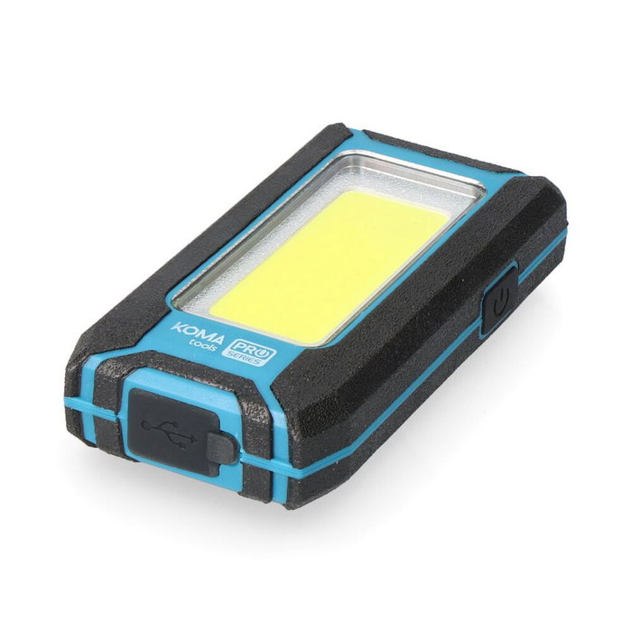 Koma Tools Lampe torche LED professionnelle 10 W 500 lm rechargeable avec crochet + aimant fonction power bank IP44 bleu