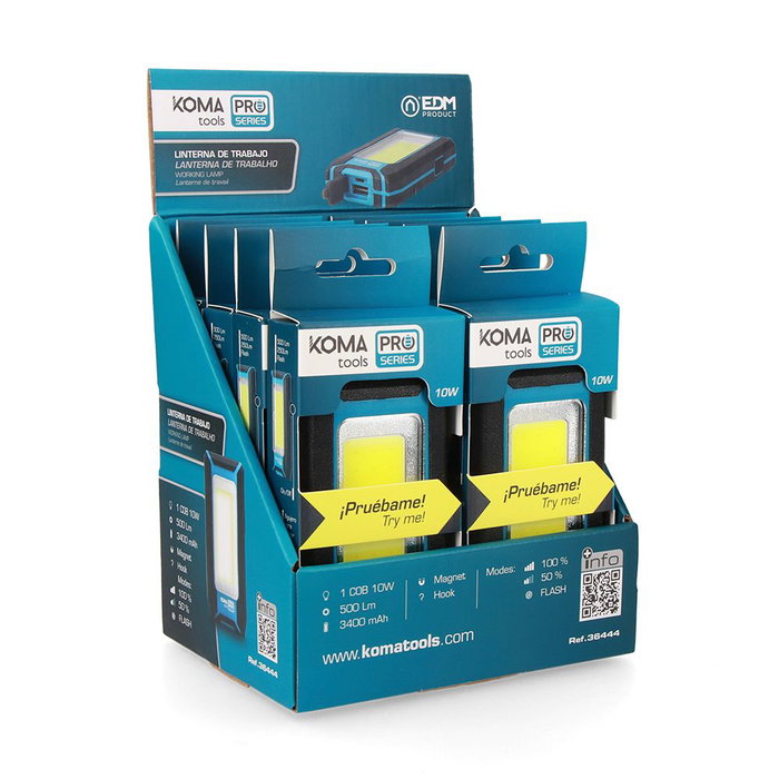 Koma Tools Lampe torche LED professionnelle 10 W 500 lm rechargeable avec crochet + aimant fonction power bank IP44 bleu