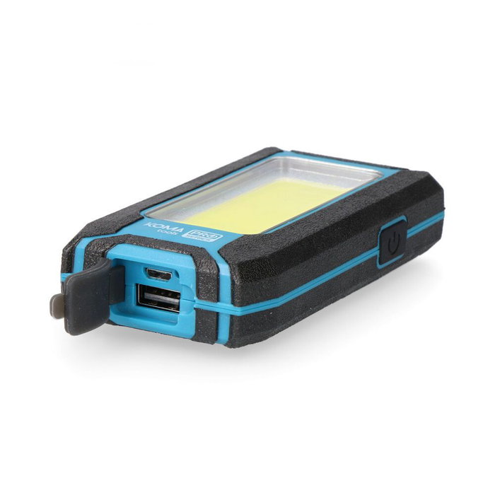 Koma Tools Lampe torche LED professionnelle 10 W 500 lm rechargeable avec crochet + aimant fonction power bank IP44 bleu