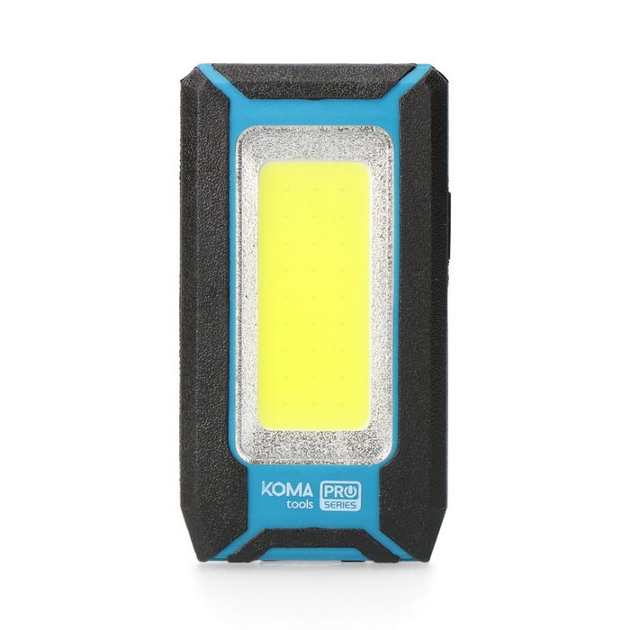 Koma Tools Lampe torche LED professionnelle 10 W 500 lm rechargeable avec crochet + aimant fonction power bank IP44 bleu