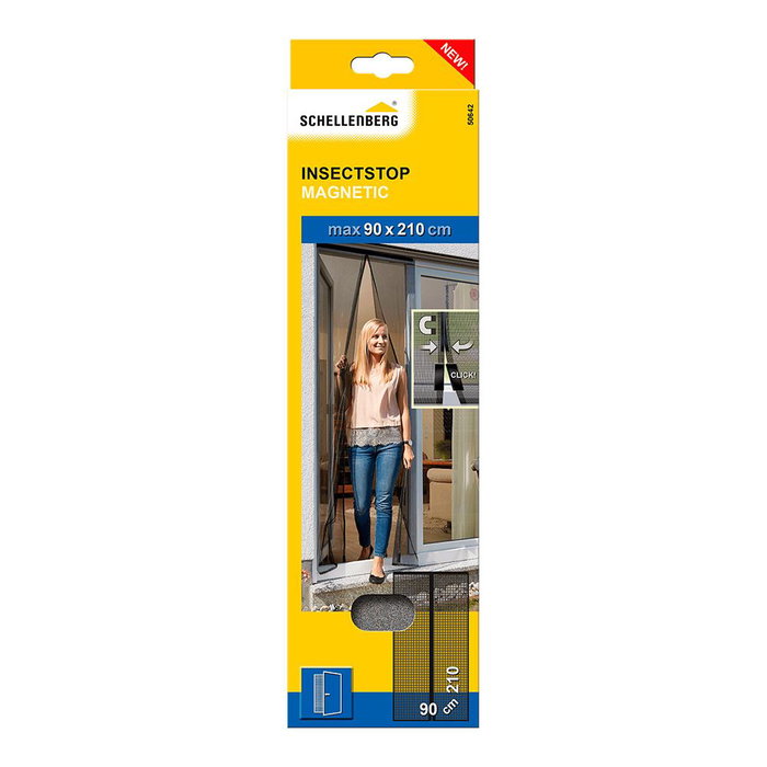 Rideau Moustiquaire Schellenberg Portes Magnétique 90 x 210 cm Anthracite Fibre de Verre