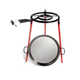 Vaello Set Paella Polie Ø46cm avec Trépied et Brûleur à Gaz 400mm Acier Poli Noir
