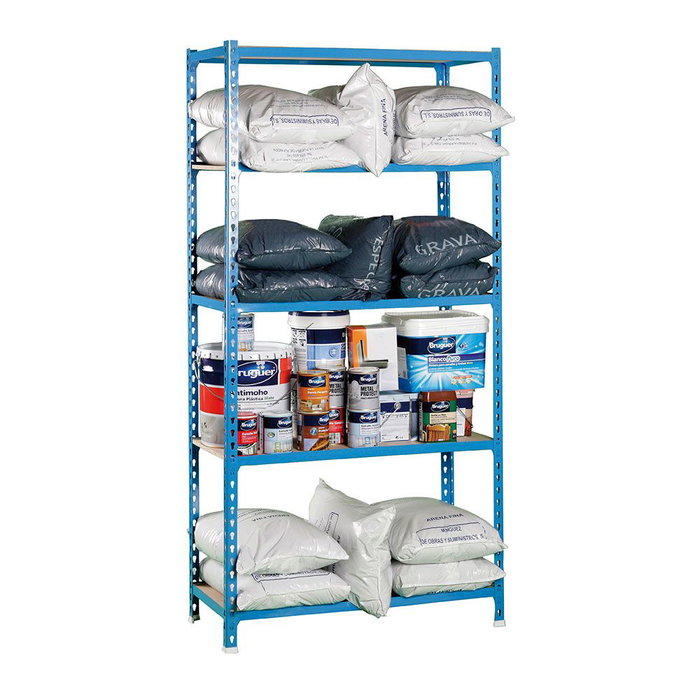 Simon Rack 448100025201055 Maderclick Plus 5/500 - Étagère métallique sans vis 5 niveaux 2000x1000x500 mm bleu/bois, charge 150 kg/étagère
