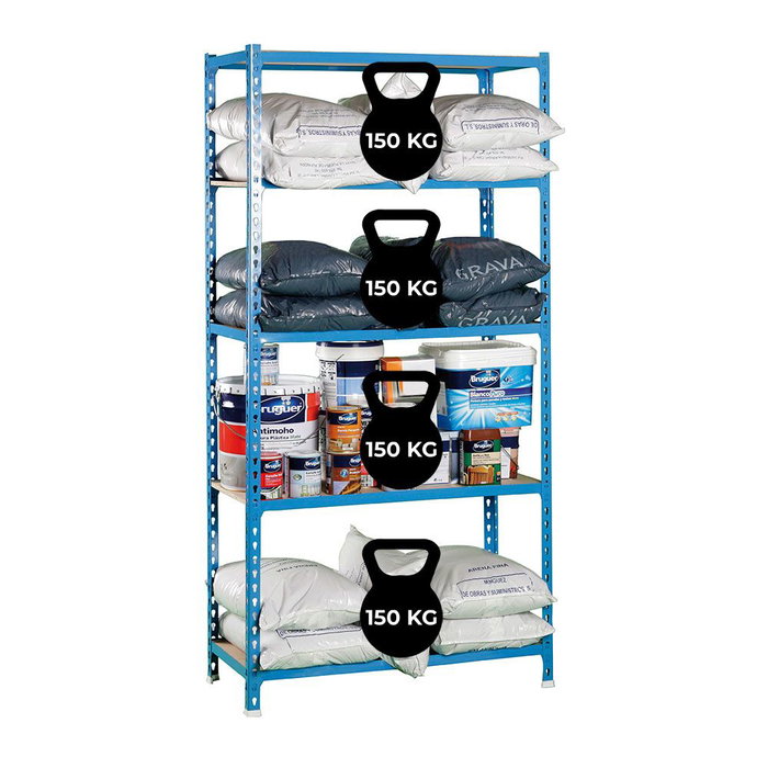Simon Rack 448100025201055 Maderclick Plus 5/500 - Étagère métallique sans vis 5 niveaux 2000x1000x500 mm bleu/bois, charge 150 kg/étagère