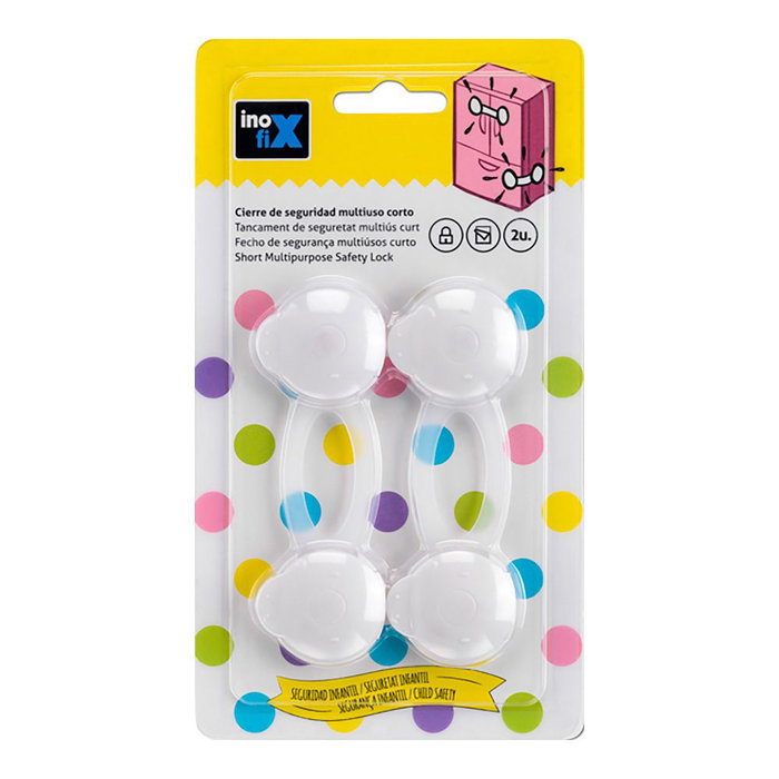 Inofix 5101 Verrou de sécurité multiusage court blanc adhésif 36 x 107 x 13 mm 2 pièces blister