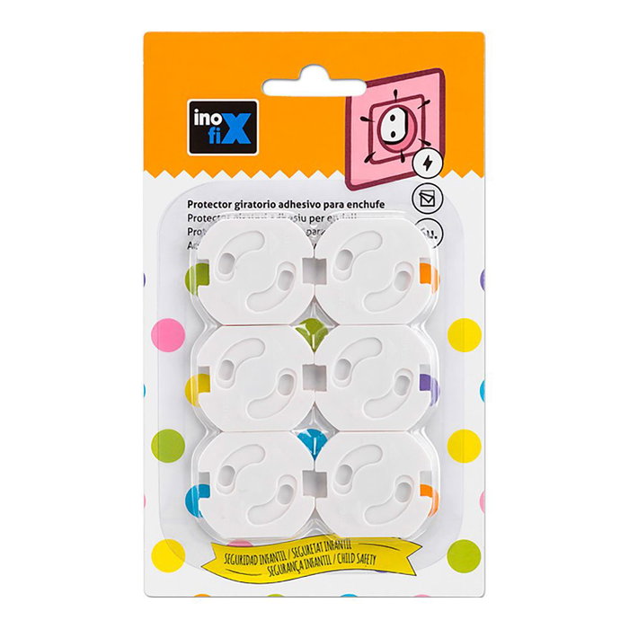 Inofix 5400 Lot de 6 protecteurs d'enchufe rotatifs adhésifs blancs - Prévention accidents électriques
