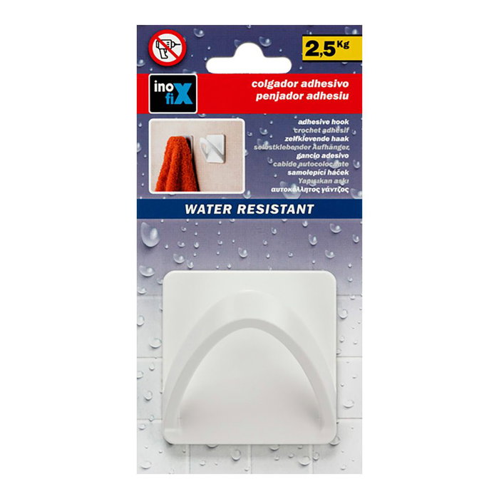 Inofix Colgador cinta blanc résistant à l'eau 65x65x45 mm avec adhésif PVC