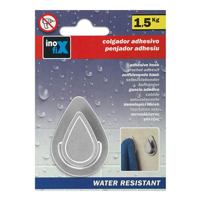 Inofix Crochet adhésif étanche modèle Goutte chromé (blister) pour salle de bain PVC 52x38x16 mm
