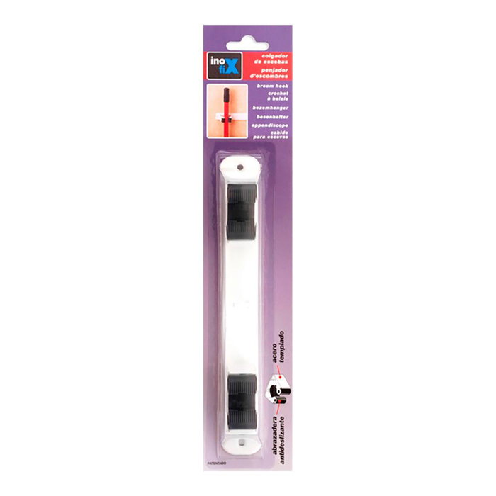 Inofix Colgador Double pour Balais 3033-2-000, Blanc, Métal, 32 x 230 x 46 mm, avec Vis