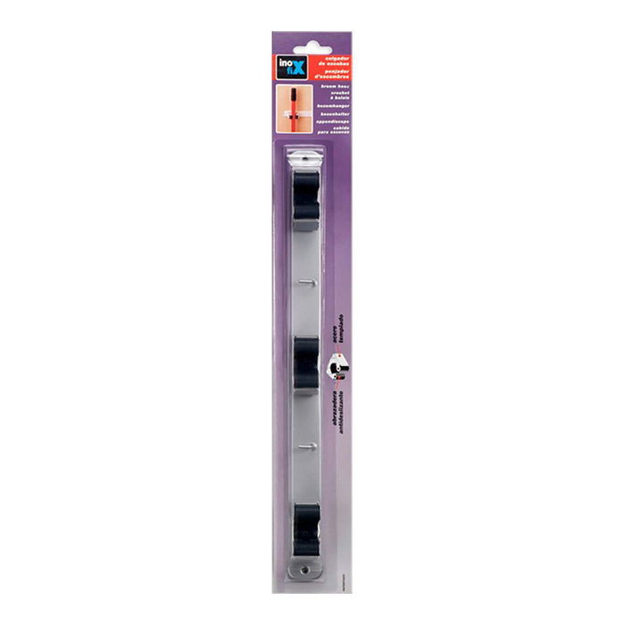 Inofix 3033-2-000 Crochet triple pour balais métal chromé avec vis incluses 32 x 370 x 46 mm