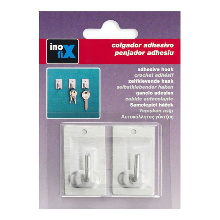 Inofix Colgador Adhésif Acier Inoxydable Chromé 41x25x17 mm Réf. 2040-1-000 - Paquet de 2 pour Cuisine et Salle de Bain