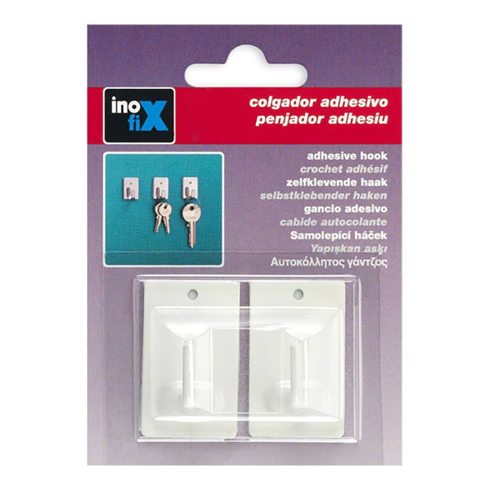 Inofix 2040-2-000 Crochet adhésif blanc en acier inoxydable blister de 2 pièces pour cuisine et salle de bain