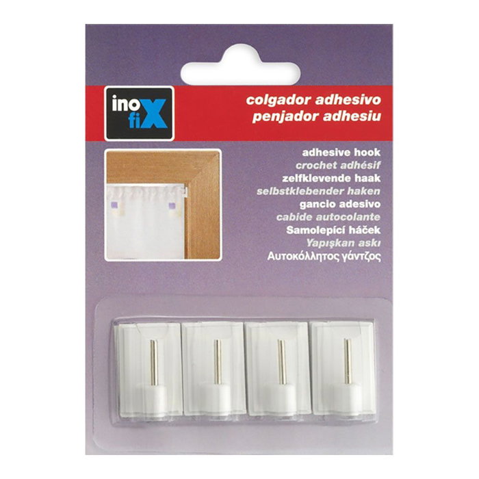 Inofix Crochet adhésif pour rideaux blanc, 25 x 17 x 12 mm, lot de 4, Fixation adhésive PVC