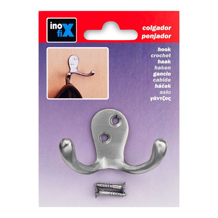 Inofix Crochet classique double en laiton nickel satiné Inofix Crochet classique double en laiton nickel satiné