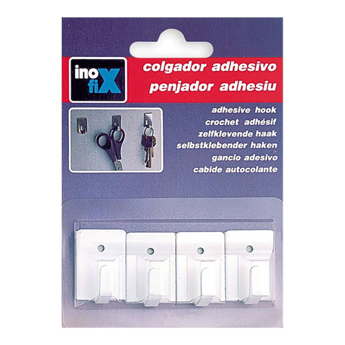 Inofix 2019-2-001 Crochet adhésif blanc inoxydable multi-usage cuisine/salle de bain lot de 4