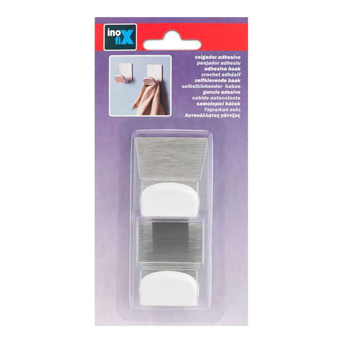 Inofix Crochet adhésif blanc avec base en acier inoxydable, lot de 2, 45 x 40 x 30 mm, chromé