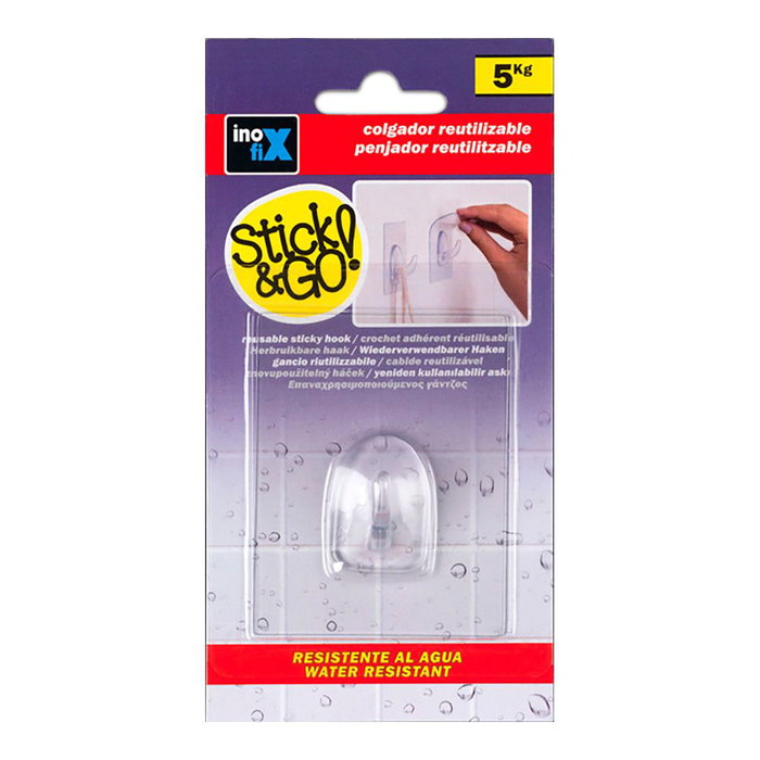 Inofix ref 1291-0-000 Colgador Adherente Reutilizable 80x62mm Transparente Micro Ventosas Stick & Go Blister