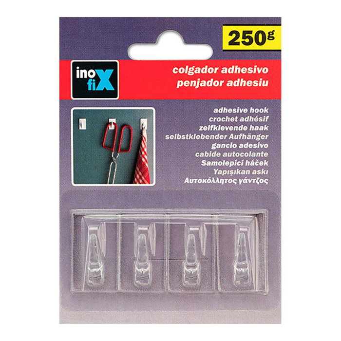 Inofix 2075-0-000 Colgador Adhesivo Classique Transparent PVC 30x18mm Lot de 4
