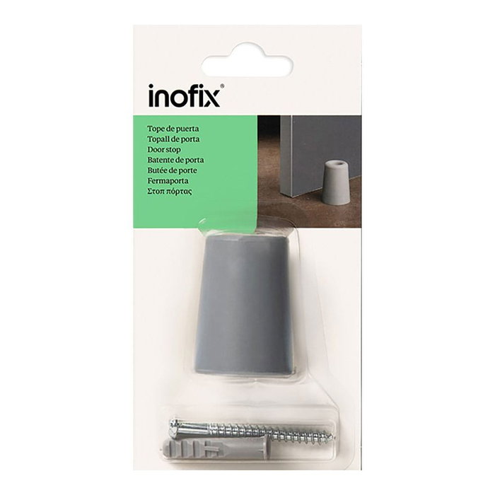 Inofix Tope de porte haut caoutchouc gris 51x38x38 mm fixation avec vis blister