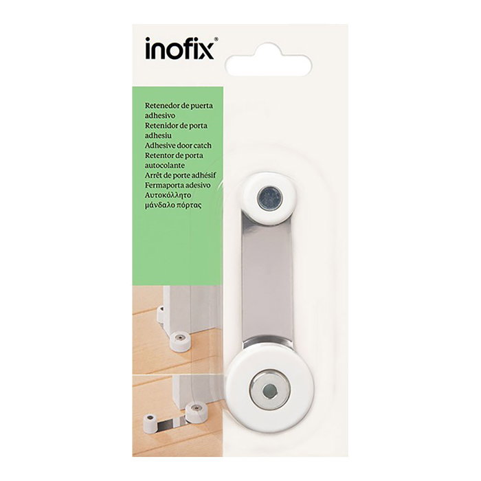 Inofix Butée de porte et retenue rotative en métal blanc avec fixation par vis et adhésif, 24x34x101 mm