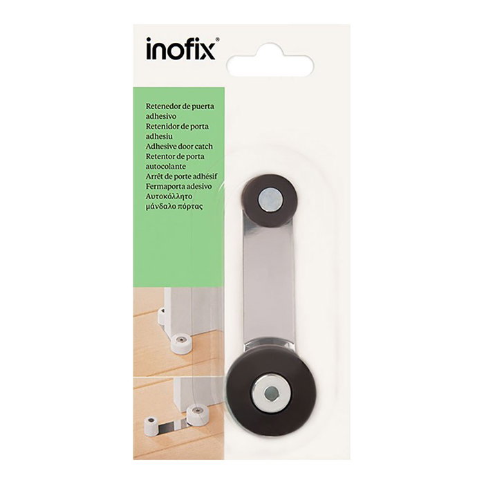 Inofix Tope de porte avec retenue rotative, métal marron, fixation vis et adhésif, 24 x 34 x 101 mm, blister