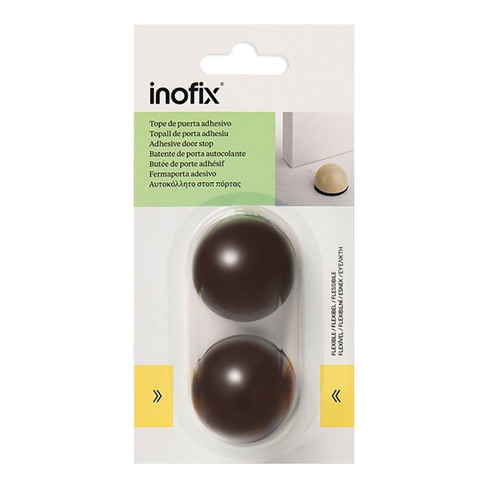 Inofix Tope de Porte Flexible PVC Marron Fixation Adhesive 2 Pièces Blister