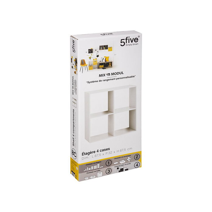 Astigarraga Dinamic Étagère en bois blanc pour 4 boîtes de rangement 67,6 x 32 x 67,6 cm