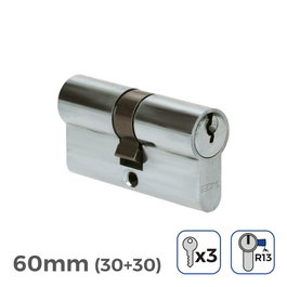 Edm Cylindre 60 mm (30+30 mm) nickelé leva courte R13 avec 3 clés à crans
