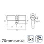Edm Cilindre 70mm (40+30mm) nickelé leva courte R13 avec 5 clés de sécurité