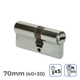 Edm Cylindre 70mm (40+30mm) nickelé came courte r13 avec 5 clés de sécurité