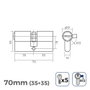 Edm Cilindre 70mm (35+35mm) nickelé leva courte r13 avec 5 clés sécurité incluses