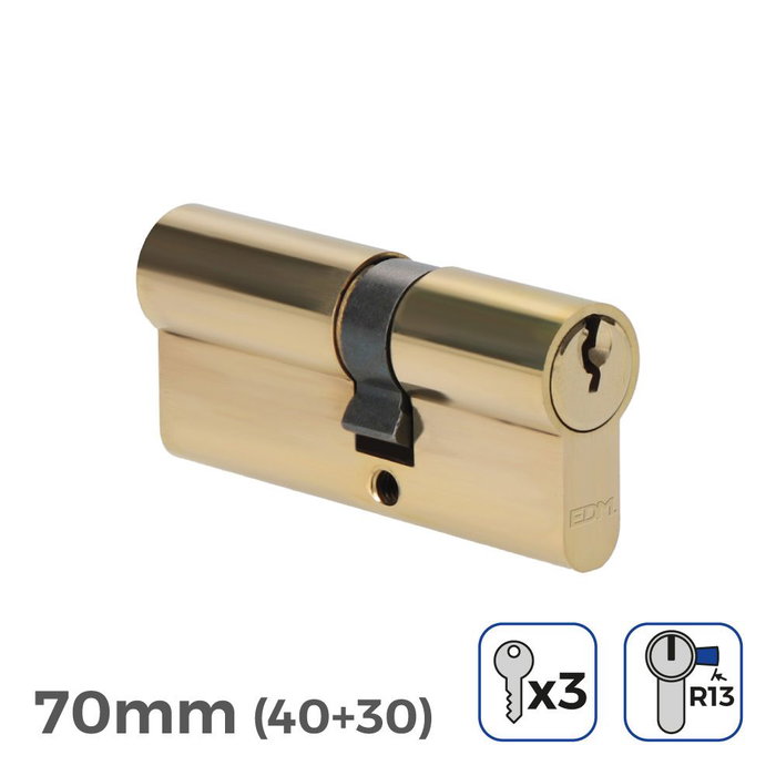 Edm Cilindre en laiton 70mm (40+30mm) leva courte R13 avec 3 clés à serre doré Edm Cilindre en laiton 70mm (40+30mm) leva courte R13 avec 3 clés à serre doré