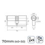 Edm Cylindre en laiton 70mm (40+30mm) leva courte r13 avec 5 clés de sécurité incluses - Doré
