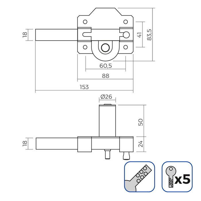 Serrure de sécurité EDM 85197 Doré Acier