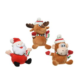 Decoris Figurine parlante assortie Noël - Reno Singe Père Noël - Fonction répétition - 13x12x18cm - Piles AAA incluses
