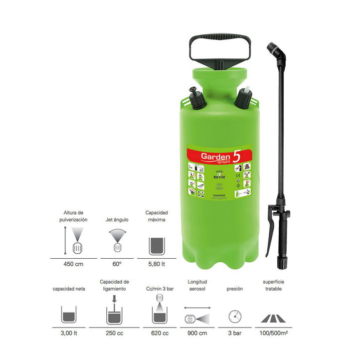 Dimartino Pulvérisateur Vaporisateur 5 L avec Lanza Vert Polyéthylène 19 x 19 x 47 cm