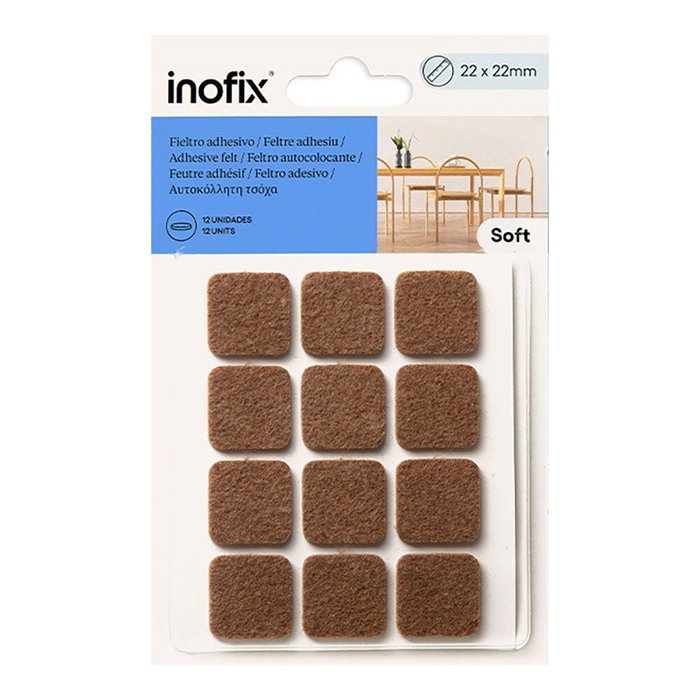 Inofix Plasfix Fieltro adhésif carré synthétique marron 22x22 mm lot de 12 blisters