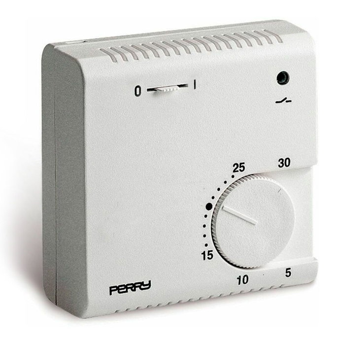Perry Teg Termostat analogique à expansion gaz avec voyant et sélecteur on/off, 230V, blanc Perry Teg Termostat analogique à expansion gaz avec voyant et sélecteur on/off, 230V, blanc