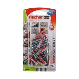 Fischer Duopower Cheville + Vis Ø5 x 25 mm / Ø3,5 x 35 mm, Nylon, 18 pièces
