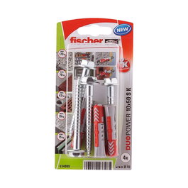 Fischer Duopower Cheville + Vis Ø10 x 50 mm / Ø7 x 69 mm, Blister de 4