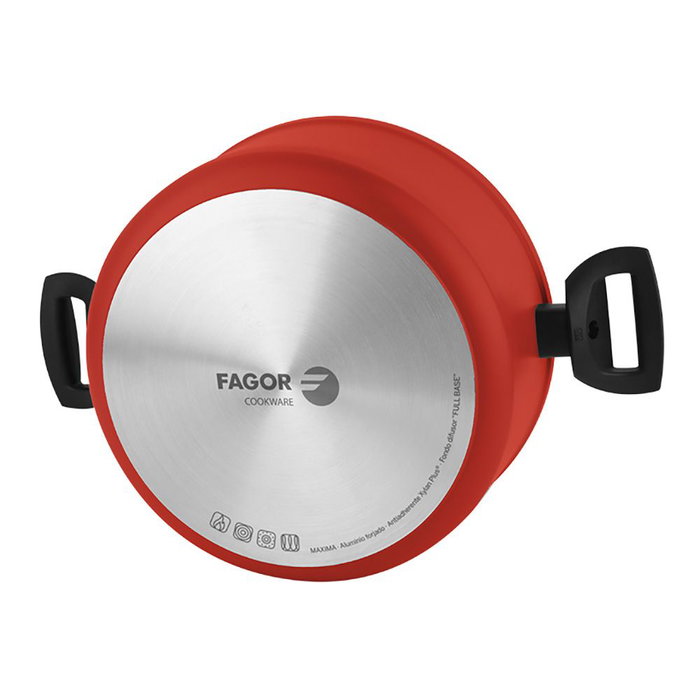 Fagor Olla avec couvercle rouge Ø20 x 10 cm aluminium foré 4 mm antiadhésif double couche Xylan Plus induction